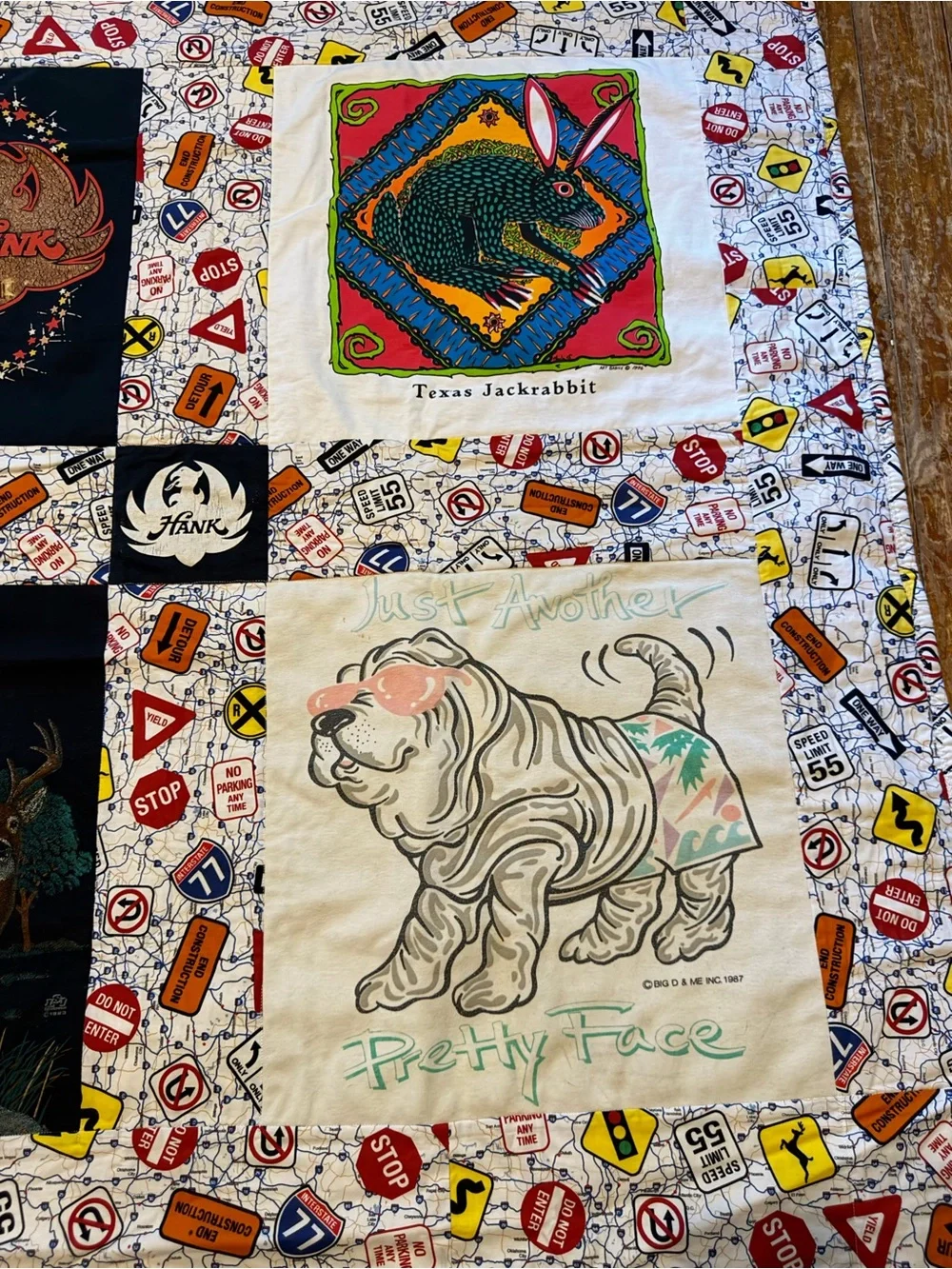 Handmade Patchwork T-Shirt Quilt with Wildlife & Music Panels - app 45x70